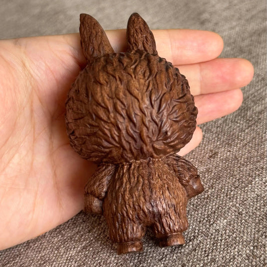 Black Walnut Cute Anime Figure – Exquisite Wooden Carving Chocolate Color Cartoon Ornament · Winged Bubu
