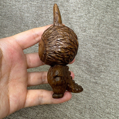 Black Walnut Cute Anime Figure – Exquisite Wooden Carving Chocolate Color Cartoon Ornament · Winged Bubu
